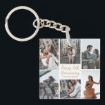 Romantic Custom Anniversary Photo Collage Modern Key Ring<br><div class="desc">Chic customisable photo collage keychain for your husband,  wife,  girlfriend,  or boyfriend on your anniversary. Add 6 of your favourite relationship,  engagement,  or wedding photos and order as a romantic gift for your partner. A beautiful personalised gift full of memories.</div>
