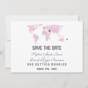 Romantic Custom Destination World Map Wedding Save The Date