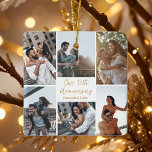 Romantic Custom Photo Collage Anniversary Gift Ceramic Ornament<br><div class="desc">Chic customisable photo collage anniversary Christmas ornament for your husband,  wife,  girlfriend,  or boyfriend at your celebration of love. Add 6 of your favourite relationship,  engagement,  or wedding photos and order as a romantic present for your partner. A beautiful personalised gift full of memories and gold script.</div>