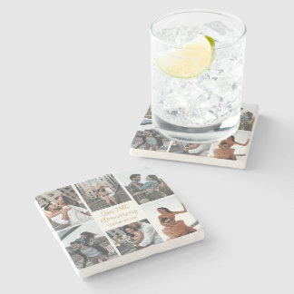 Romantic Custom Photo Collage Anniversary Gift Stone Coaster