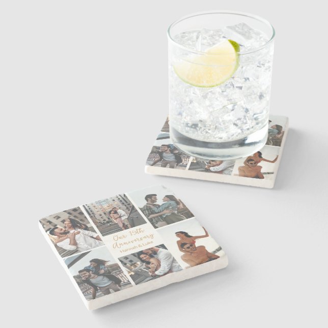 Romantic Custom Photo Collage Anniversary Gift Stone Coaster (Side)