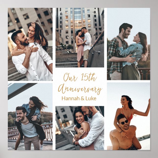 Romantic Custom Photo Collage Anniversary Party Poster (Front)