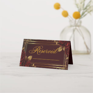 Romantic Customisable Burgundy Red Rose Wedding Place Card