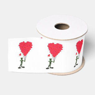 Romantic cute frog and Valentines love heart Grosgrain Ribbon