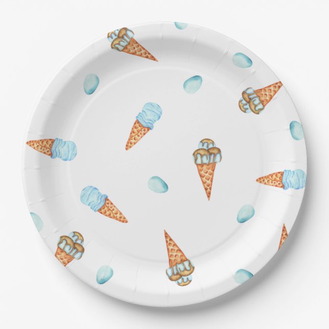 Romantic Cute  Ice Cream Birthday Paper Plates (Front)