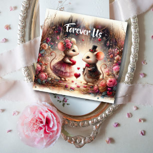 Romantic Cute Mice Hearts Flowers Valentine Holiday Card