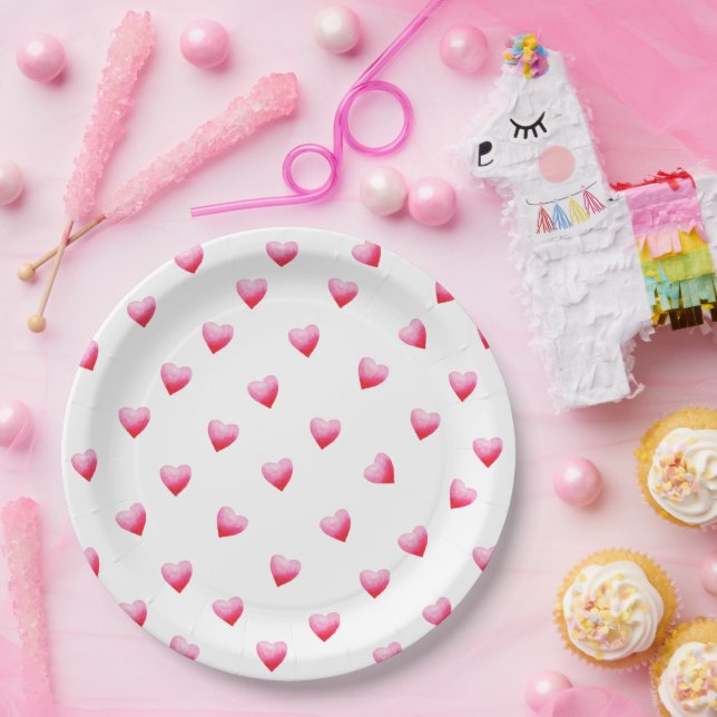 Romantic Cute Red Heart    Paper Plate (Party)