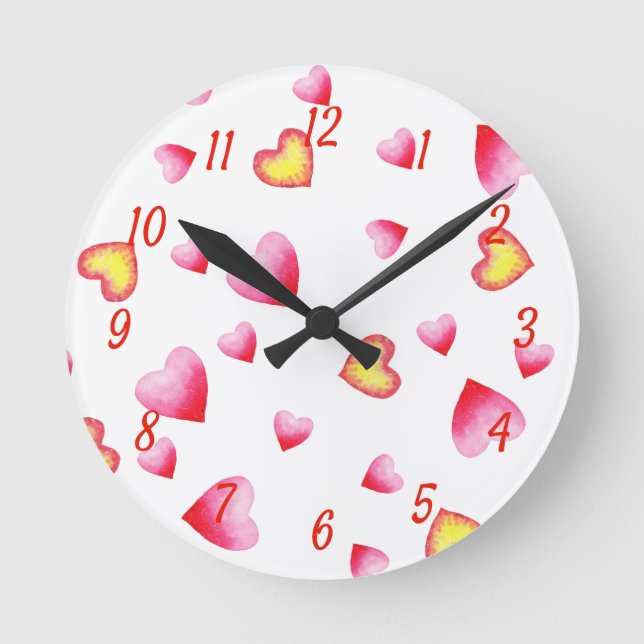 Romantic Cute Red Heart    Round Clock (Front)