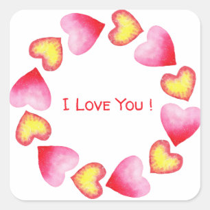 Romantic Cute Red Heart Valentine's Day Square Sticker