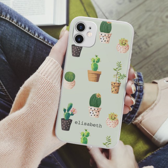 Romantic Cute succulent cactus add your name Case-Mate iPhone Case (Creator Uploaded)