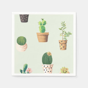 Romantic Cute succulent cactus on mint background Napkin