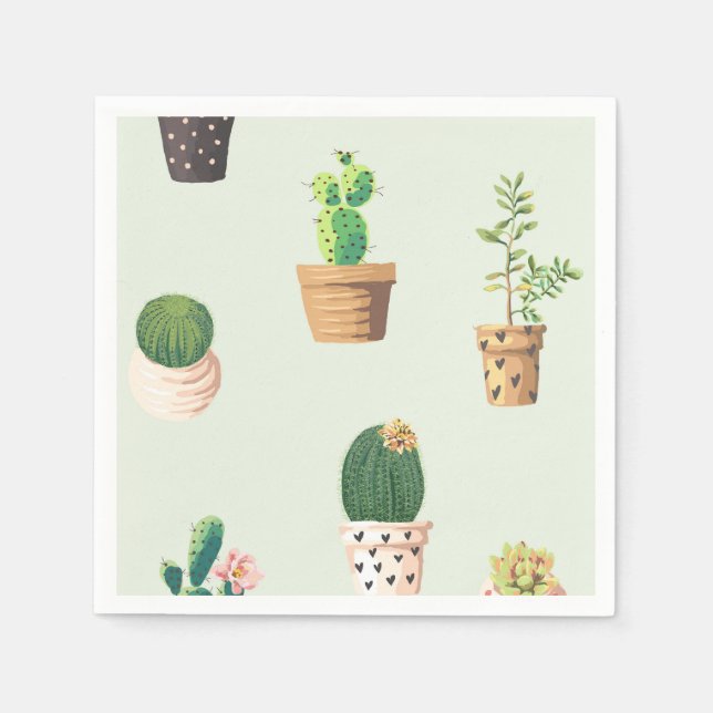 Romantic Cute succulent cactus on mint background Napkin (Front)