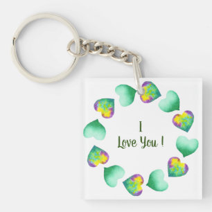 Romantic Cute Watercolor Green Valentine's Day   Key Ring