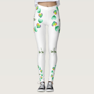 Romantic Cute Watercolor Green Valentine's Day Leggings