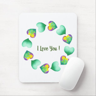 Romantic Cute Watercolor Green Valentine's Day Mouse Pad