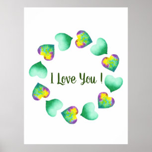 Romantic Cute Watercolor Green Valentine's Day   Poster