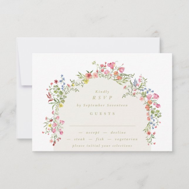 romantic dainty floral arch spring garden wedding RSVP card (Front)