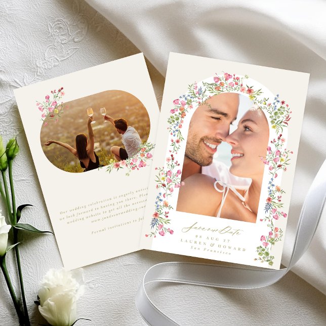 romantic dainty floral arch spring wedding photo save the date (Creator Uploaded)