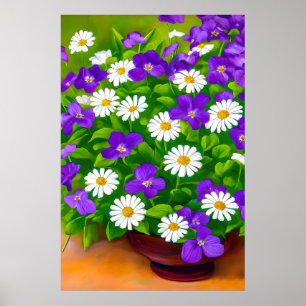 Romantic Daisies and violets, bouquet Poster