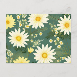 Romantic Daisies On Green Postcard