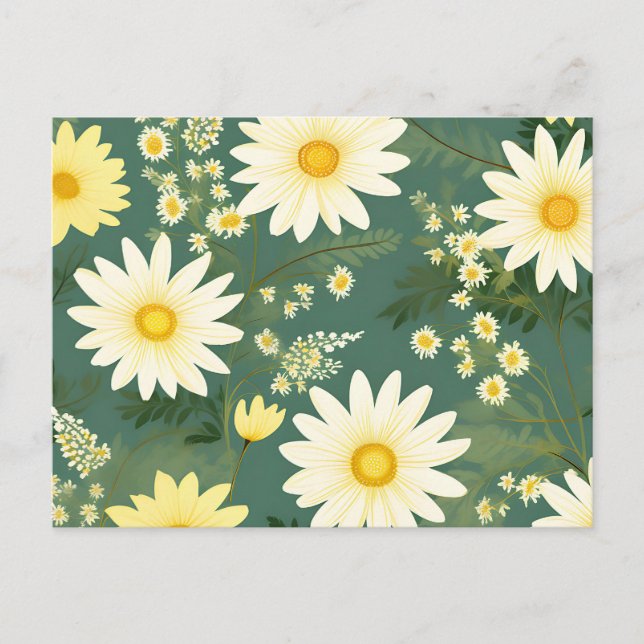 Romantic Daisies On Green Postcard (Front)