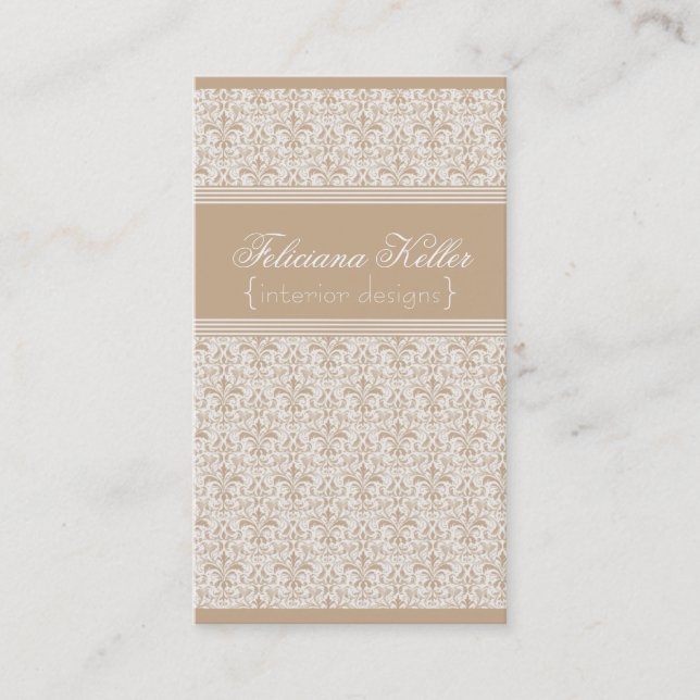 Romantic Damask Business Card, Latte Card (Front)