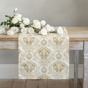 Romantic Damask Table Runner Watercolor Ivory Hues