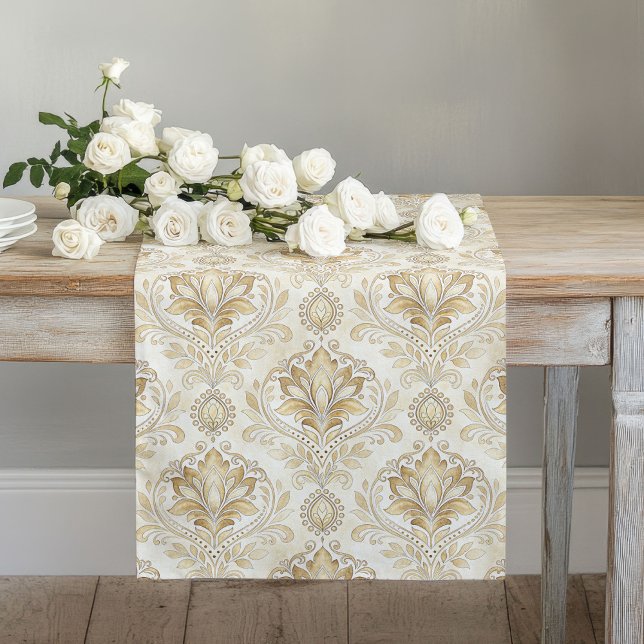 Romantic Damask Table Runner Watercolor Ivory Hues (Romantic Damask Table Runner Watercolor Ivory Hues)