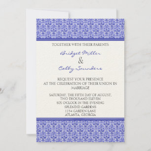 Romantic Damask Wedding Invite, Royal Blue Invitation