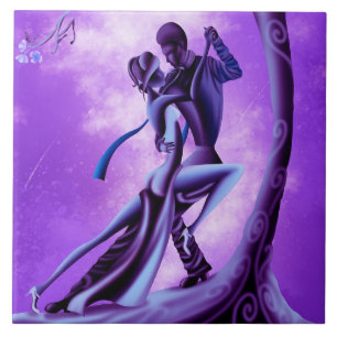 Romantic Dancer under Moonlit Tree Ceramic Tile