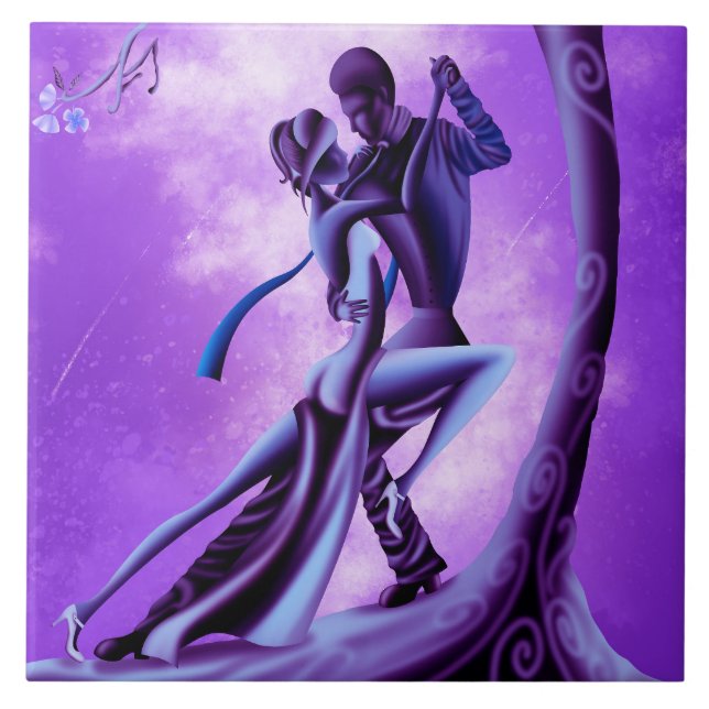 Romantic Dancer under Moonlit Tree Ceramic Tile (Front)