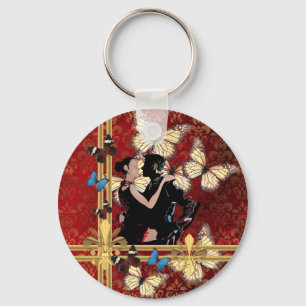 Romantic dancers and butterflies key ring