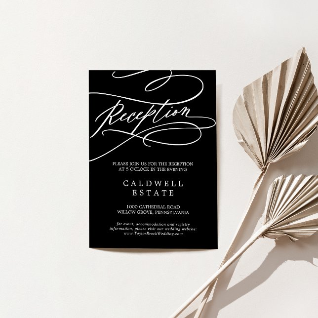 Romantic Dark Black Calligraphy Wedding Reception Enclosure Card (Romantic Dark Black Calligraphy Wedding Reception Enclosure Card)