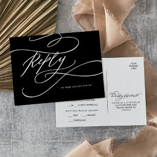 Romantic   Dark Black Menu Choice RSVP Postcard