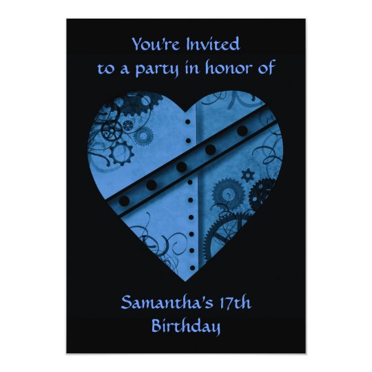 Romantic dark blue steampunk heart 5x7" card