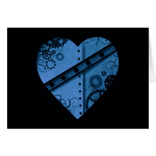 Romantic dark blue steampunk heart card