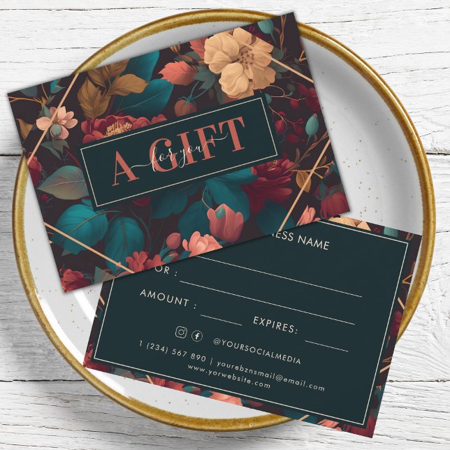 Romantic Dark Floral Business Gift Certificate (Creator Uploaded)