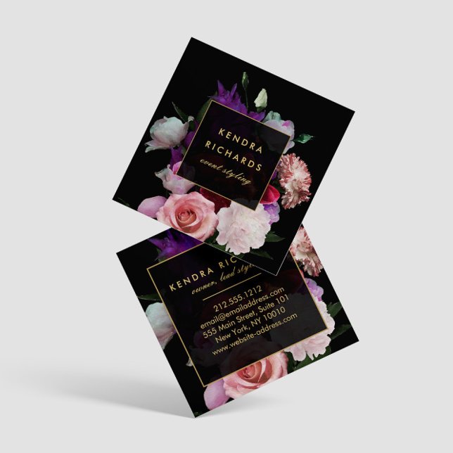Romantic Dark Florals Square Business Card (Creator Uploaded)