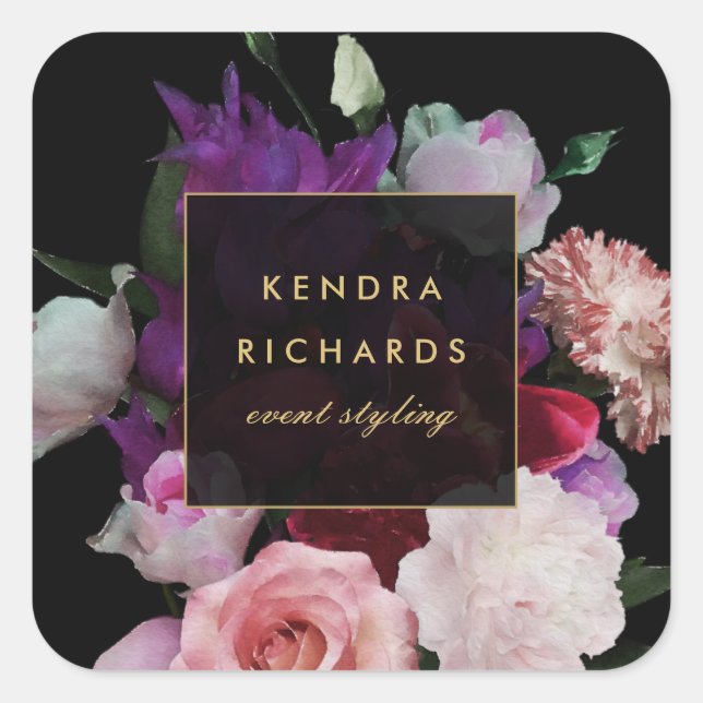 Romantic Dark Florals Square Sticker (Front)