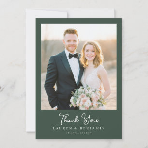 Romantic Dark Green Elegant Photo Thank You Card