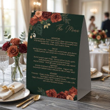 Romantic Dark Green Floral Menu ,Wedding Menu