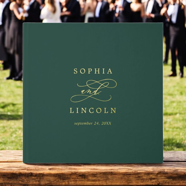 Romantic Dark Green Gold Foil Monogram Wedding Guest Book (Romantic Dark Green Gold Foil Monogram Wedding Foil Guest Book)