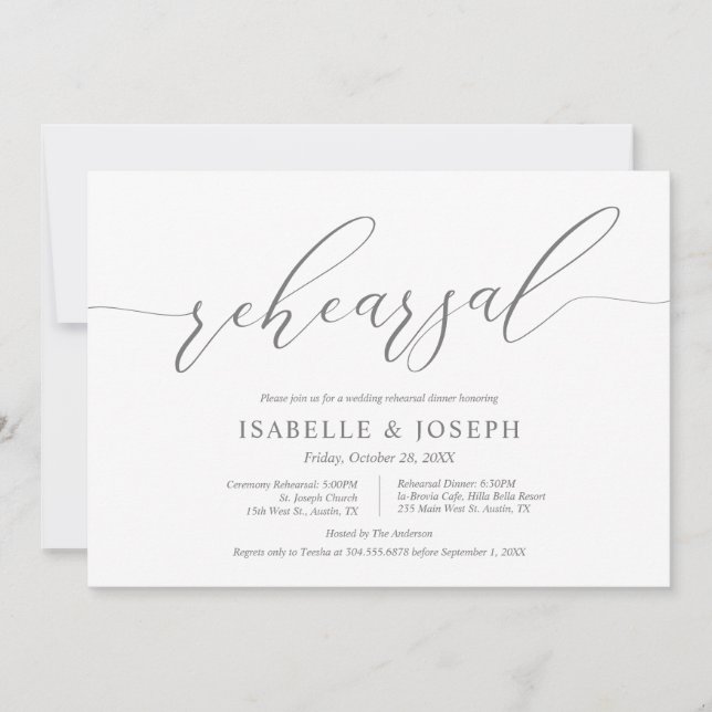 Romantic Dark Grey, Wedding Rehearsal and Dinner Invitation (Front)