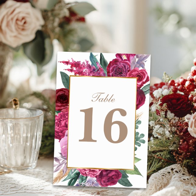 Romantic Dark Moody Burgundy Maroon Floral wedding Table Number (Creator Uploaded)