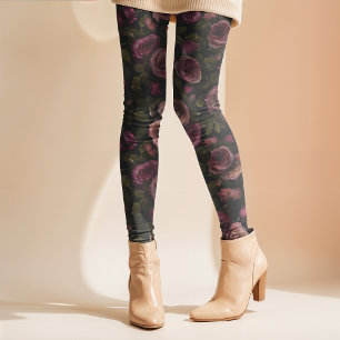 Romantic Dark Pink Burgundy Floral Art Leggings