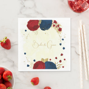 Romantic dark red & navy blue flowers gold napkin