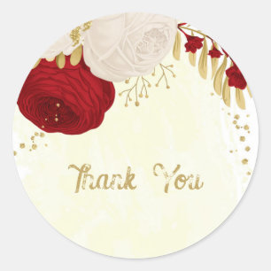Romantic dark red & white flowers gold wedding classic round sticker