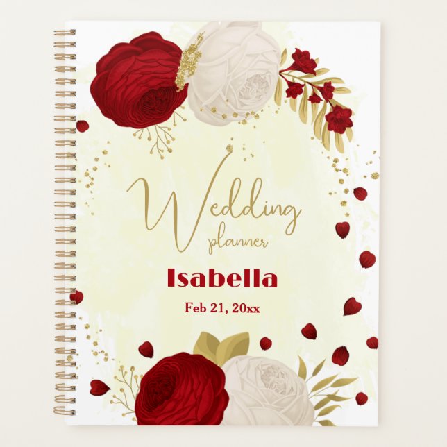 Romantic dark red & white flowers planner (Front)