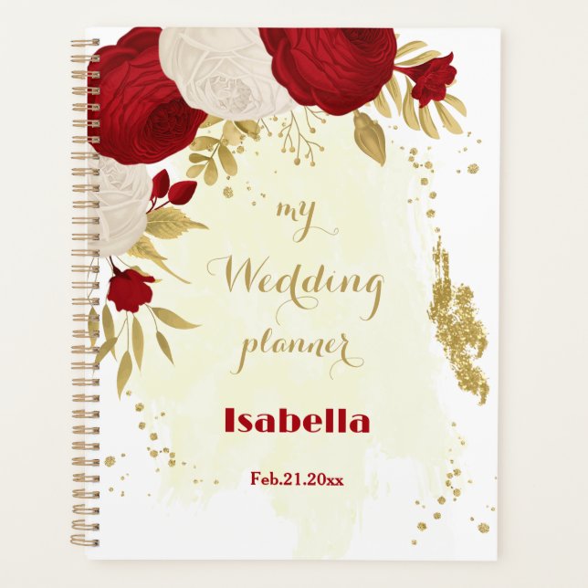 Romantic dark red & white flowers planner (Front)