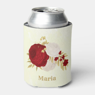 Romantic dark red & white flowers wedding can cooler